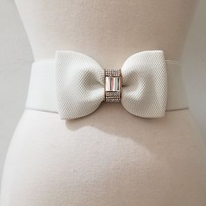 YIK FUNG Ivory Stretch Belt with Large Bow & Rhinestone Detailing S
